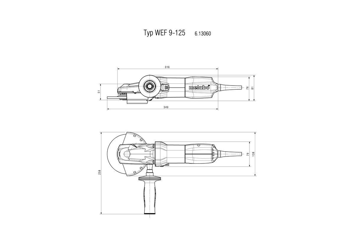 SMERIGLIATRICE ANGOLARE A TESTA RIBASSATA - 613060000 WEF9125QUICK METABO - immagine 2